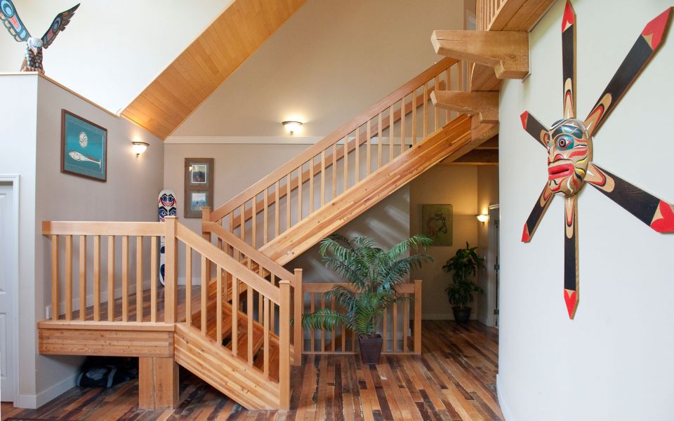 natural wood staircase