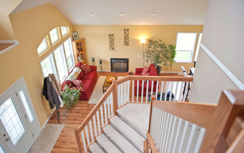 Living room from top of the staircase landing