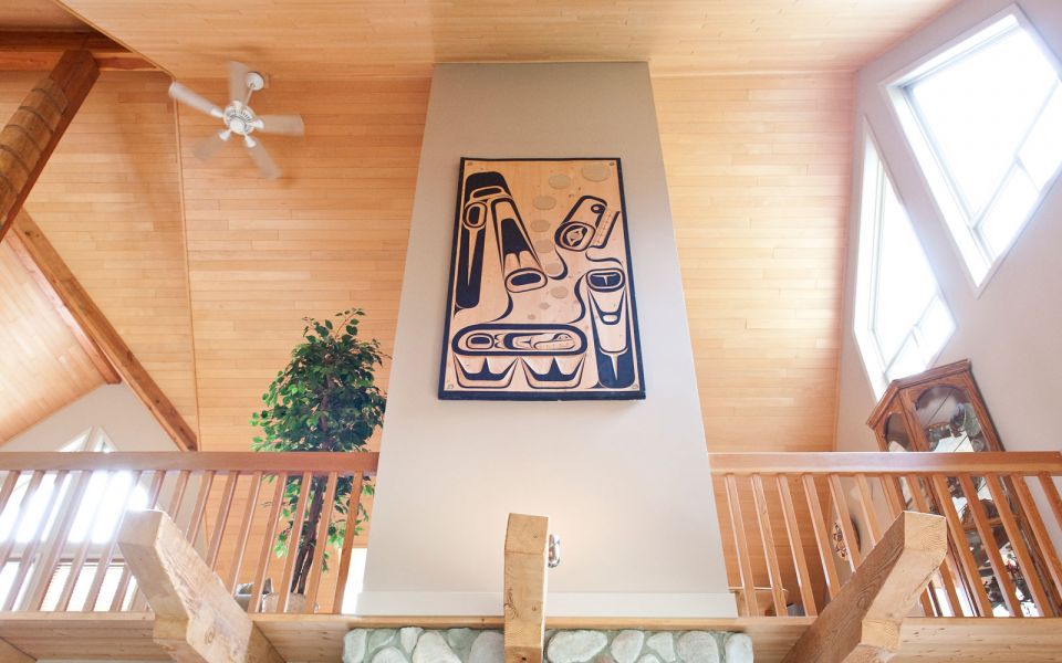 Aboriginal art above fireplace